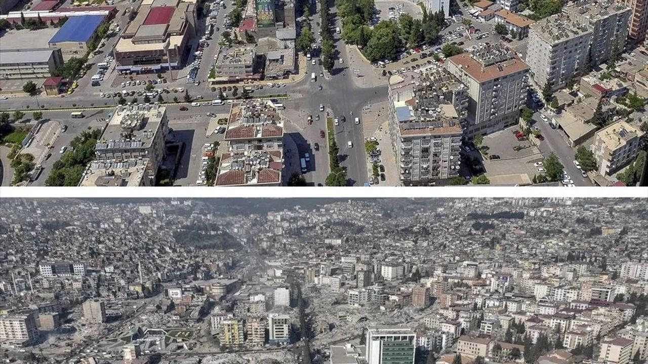 Deprem öncesi ve sonrası fotoğraflar, yıkımın boyutunu gösteriyor