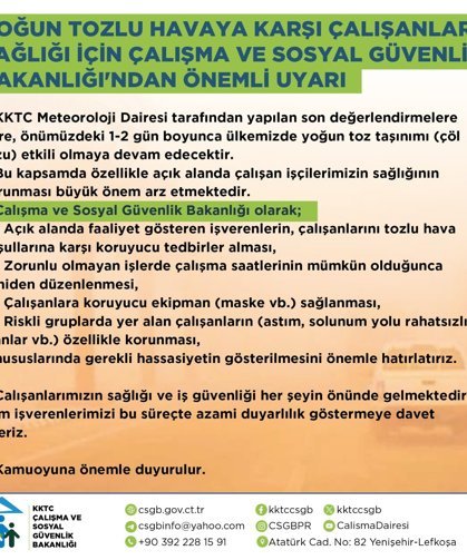 “Tozlu hava koşullarına karşı açık alanda çalışanların sağlığının korunması önemli”
