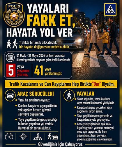 Polisten “Trafikte yayaları fark et, hayata yol ver” çağrısı…
