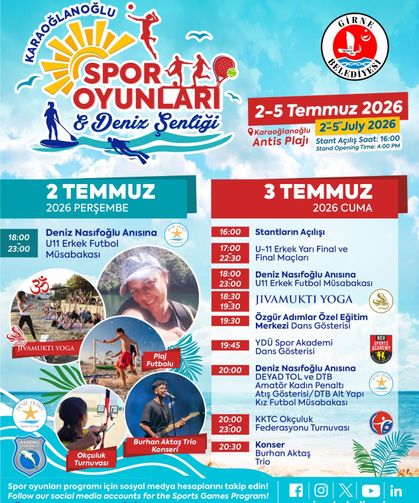 Karaoğlanoğlu Spor Oyunları ve Deniz Şenliği 2-5 Temmuz arasında yapılacak