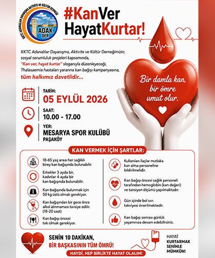 KKTC Adanalılar Dayanışma Derneği’nden, thalassaemia hastaları için kan bağışı kampanyası