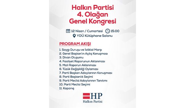 Halkın Partisi Olağan Genel Kongresi yarın yapılıyor