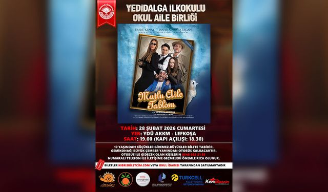 Yedidalga İlkokulu Okul Aile Birliği tarafından organize edilen “Mutlu Aile Tablosu” adlı oyun 28 Şubat’ta sahnelenecek