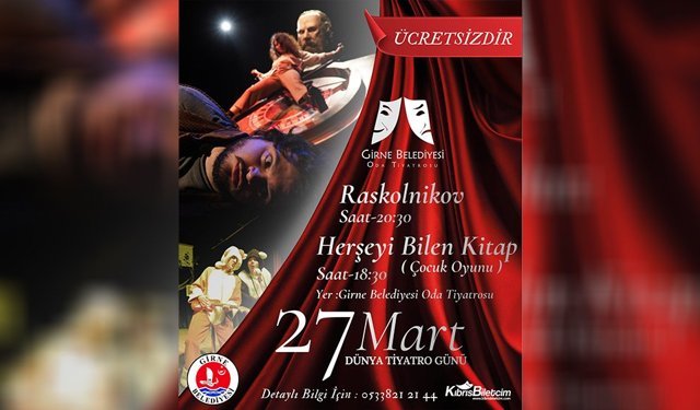 Girne Belediyesi Oda Tiyatrosu, 27 Mart Dünya Tiyatro Günü’nde iki oyun sahneleyecek