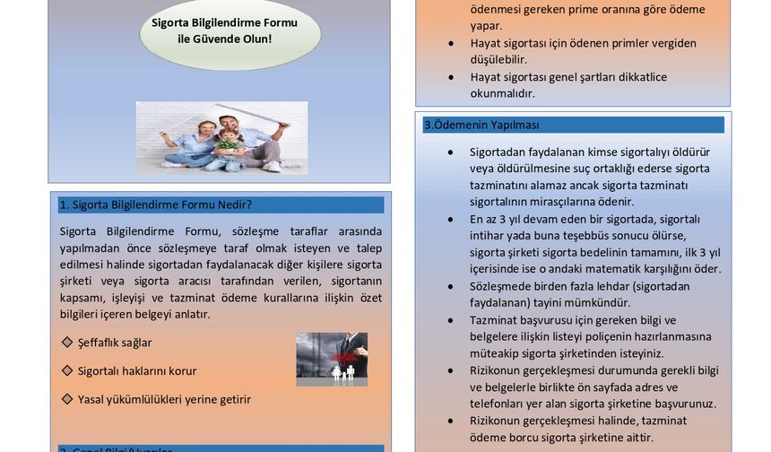 "Hayat Dışı Sigortası ve Hayat Sigortası Bilgilendirme Formları"na yönelik tanıtım broşürü hazırlandı