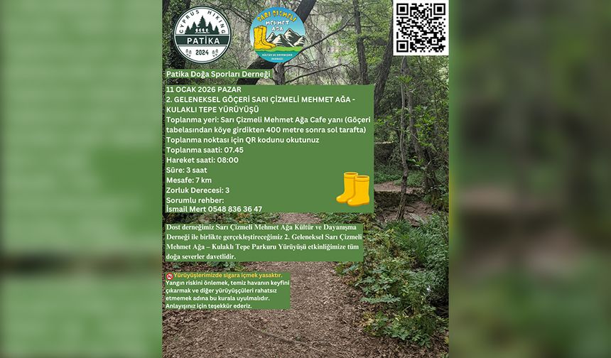 2. Geleneksel Göçeri Sarı Çizmeli Mehmet Ağa – Kulaklı Tepe Yürüyüş etkinliği Pazar günü düzenleniyor