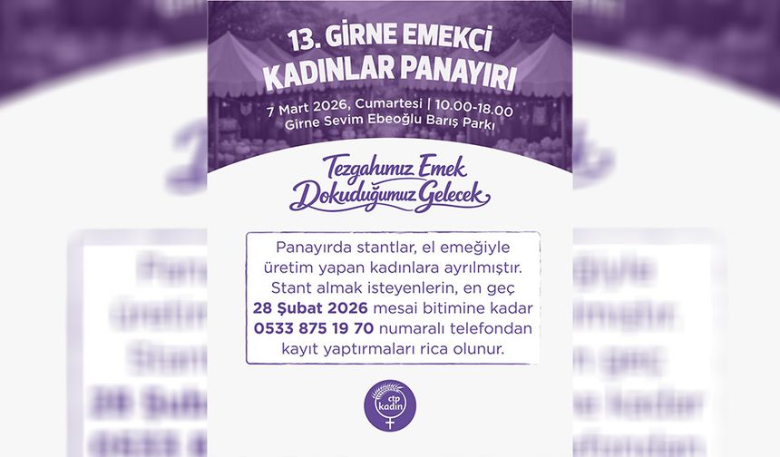 CTP Kadın Örgütü Girne İlçesi, “Emekçi Kadınlar Panayırı” düzenliyor