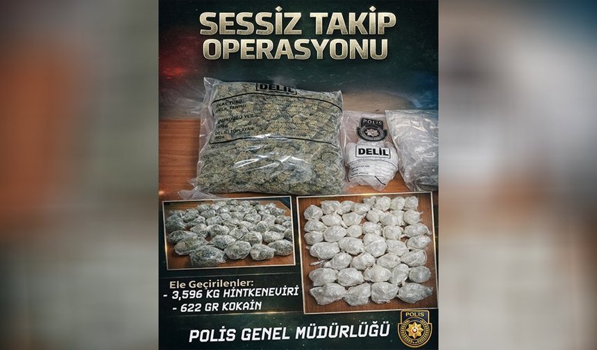Gönyeli’de, “Sessiz Takip Operasyonu” kapsamında 3 kilo 596 gram hintkeneviri ile 622 gram kokain ele geçirildi