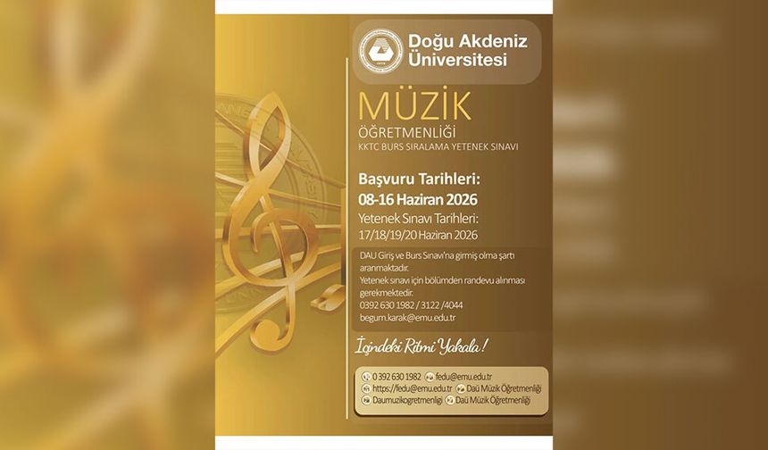 DAÜ Müzik Öğretmenliği Programı Yetenek Sınavı 17-20 Haziran tarihleri arasında yapılacak