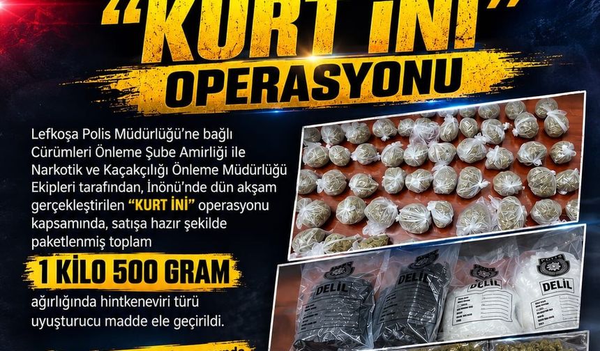 Polisten “Kurt İni” operasyonu: 1,5 kilo uyuşturucu ele geçirildi