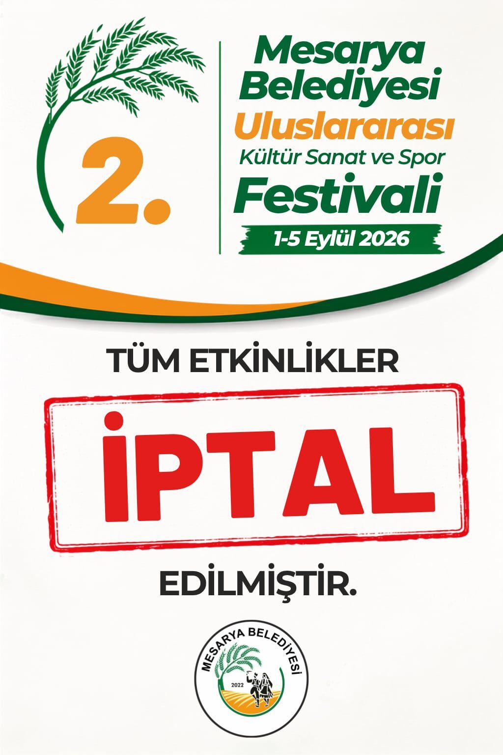 Mesarya Belediyesi: "2. Uluslararası Kültür, Sanat ve Spor Festivali iptal edildi"